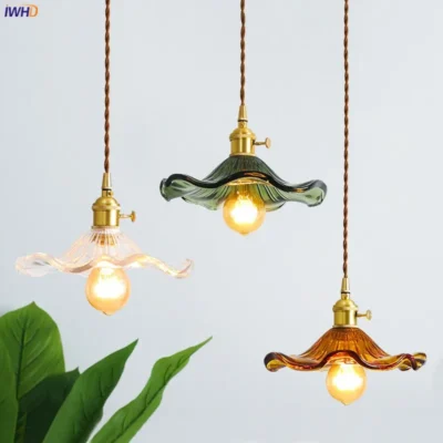 IWHD Nordic Style Simple LED Pendant Light Fixtures Bedroom Living Room Bar Colorful Glass Copper Hanging Lamp Lights Edison 5