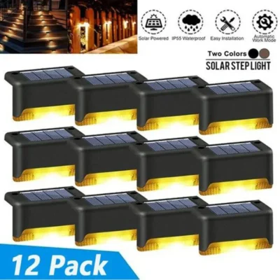 Solar Deck Lights 12 PacK Outdoor Step Lights Waterproof Led Solar Lamp for Railing Stairs Step Fence Yard Patio and Pathway 1