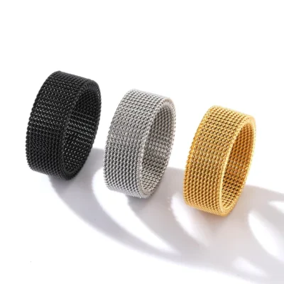 2023 New 8mm Wide Stainless Steel Rings Titanium Couple Rings Deformable Mesh Accessories for Women Men Jewelry Wedding Gift 2