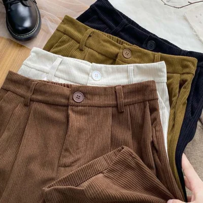 ZOKI High Waist Women Retro Corduroy Pants Fall Straight Causal Full Length Trousers Vintage Coffee Pockets All Match Pants New 2