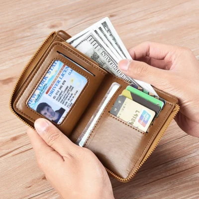 Mens Wallet Leather Business Card Holder Zipper Purse Luxury Wallets for Men RFID Protection Purses Carteira Masculina Luxury 6
