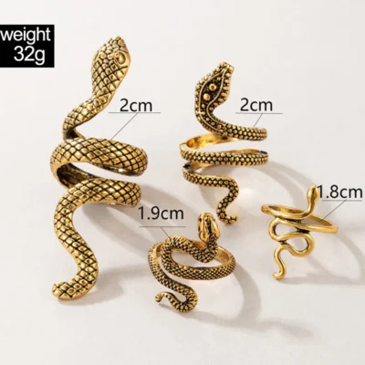 HNSP Vintage Long Snake Ring Set For Women Gothic Black Gold Silver Color Adjustable Finger Jewelry Accessories Female Gift 4