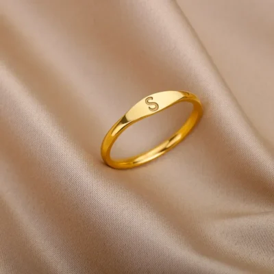 Cute Tiny Letter Rings For Women Men Fashion Jewelry Gold Color Stainless Steel Initials Stackable Finger Rings Size 7 8 9 10 1