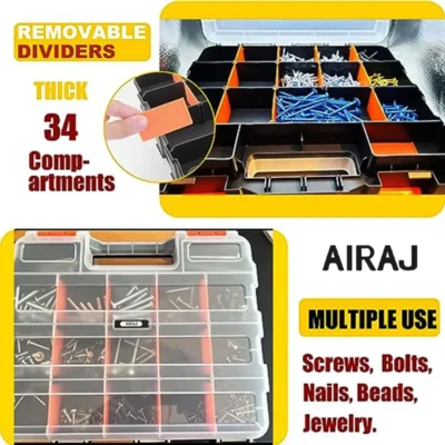 AIRAJ Small Parts Organizer, 34-Compartments Double Side Parts Organizer with Removable Dividers for Hardware 6