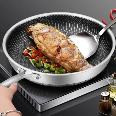 Whole Body Tri-Ply Stainless Steel Frying Pan 316 Stainless Steel Wok Pan Double-sided Honeycomb Skillet Suitable for All Stove 2