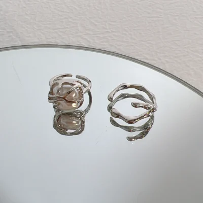 17KM Y2K Crystal Rings Kpop Heart Adjustable Ring Irregular Geometry Punk Vintage Rings Set for Women Girls New Fashion Jewelry 4