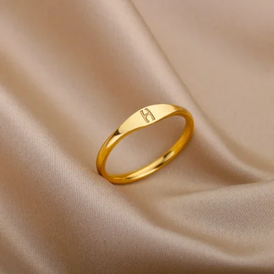 Cute Tiny Letter Rings For Women Men Fashion Jewelry Gold Color Stainless Steel Initials Stackable Finger Rings Size 7 8 9 10 2