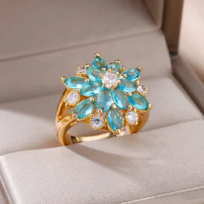 Zircon Flower Ring For Women Gold Color Adjustable Stainless Steel Flower Rings Wedding Aesthetic Jewelry Gift inoxidable anillo 2