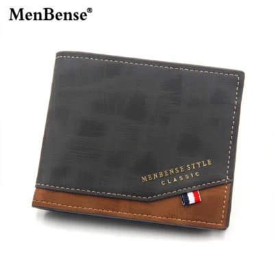 New Men's Wallet Short Cross Section Youth Tri-fold Wallet Stitching Business Multi-card Zipper Coin Purse Wallet Passport Cover 6