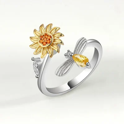 Sunflower swivel ring anxiety relief sunflower opening ring J012 3