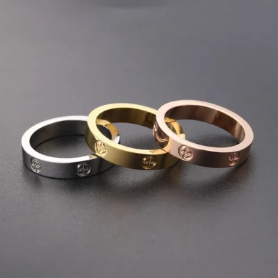 Trendy Stainless Steel Rose Gold Color Love Ring for Women Men Couple CZ Crystal Rings Luxury Brand Jewelry Wedding Gift 1