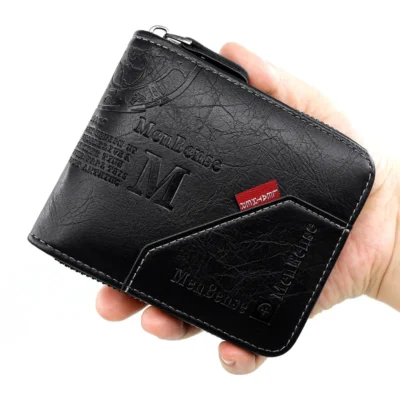 Men's Wallet Made of PU Wax Oil Skin Purse for Men Coin Purse Short Male Card Holder Wallets Zipper Around Money Coin Purse 2