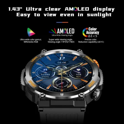 [2023] COLMI V68 1.43'' AMOLED Display Smartwatch 100 Sports Modes Compass Flashlight Men Military Grade Toughness Smart Watch 2