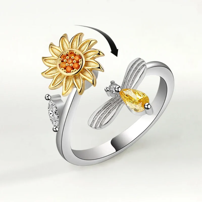Sunflower swivel ring anxiety relief sunflower opening ring J012 1