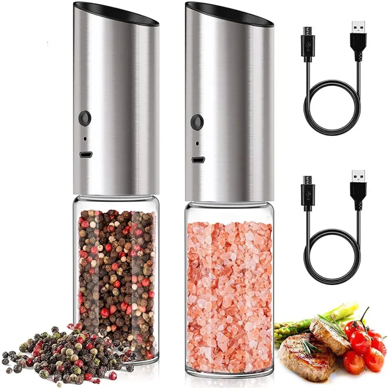 Electric Salt and Pepper Grinder Set USB Rechargeable Eletric Pepper Mill Shakers Automatic Spice Steel Machine Kitchen Tool 1