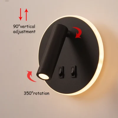 3W 10W wall light backlight 350 degree rotation adjustable wall lamp hotel bedroom bedside study reading sconce lamp With switch 5