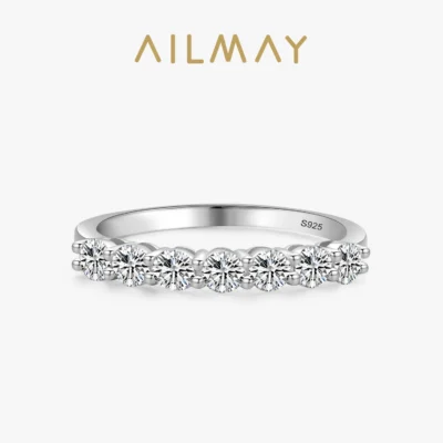 Ailmay 100% 925 Sterling Silver Stackable Round Dazzling Cubic Zirconia Rings for Women Wedding Engagement Jewelry Gift 1