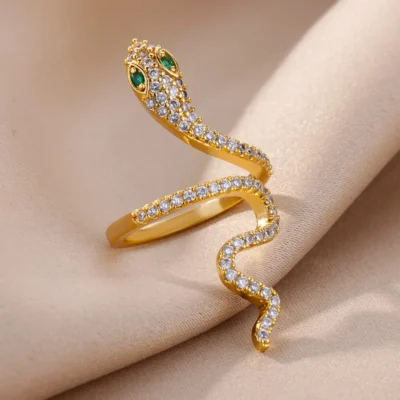 Stainless Steel Snake Rings For Women Men Gold Color Open Adjustable Zircon Ring Vintage Gothic Aesthetic Jewelry anillos mujer 3