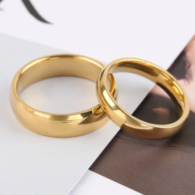 2023 New Fashion Simple Smooth Stainless Steel Ring for Women and Men Classic Gold Color Couple Rings Wedding Engagement Jewelry 5
