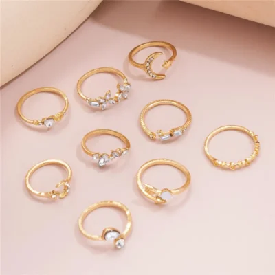Modyle Boho Gold Color Heart Rings Set For Women Cubic Zirconia Star Moon Arrow Flower Finger Rings Female Trendy Jewelry Gift 5