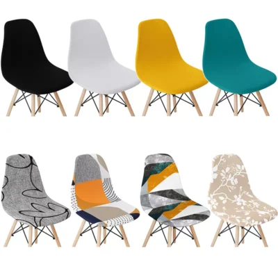 Solid Color Shell Chair Cover Stretch Cheap Short Back Chair Covers Printed Dining Seat Covers For Home Bar Hotel Party Banquet 1