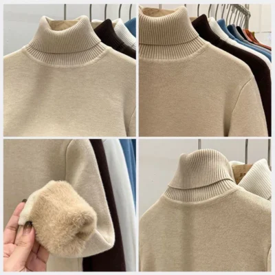 Thicken Velvet Turtleneck Sweater Women Korean Fashion Lined Warm Sueter Knitted Pullover Slim Top Winter Jersey Knitwear Jumper 6