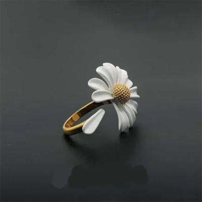 fuyo Korean Daisy Flower Elegant Opening Rings Women Adjustable Wedding Party Engagement Finger Rings Statement Jewelry Gift 1