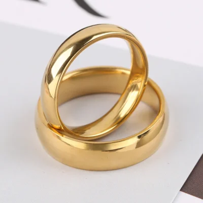 2023 New Fashion Simple Smooth Stainless Steel Ring for Women and Men Classic Gold Color Couple Rings Wedding Engagement Jewelry 2