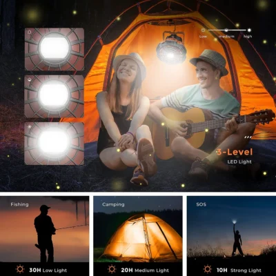 5200mAh LED Camping Fan Lights Outdoor USB Rechargeable Tent Camping Light Travel Portable Ceiling Fan Lamp Emergency Power Bank 3