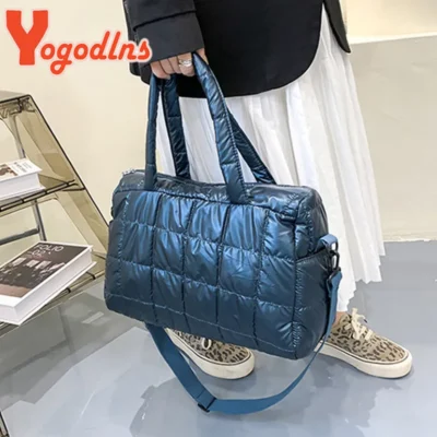 Yogodlns Luxury Space Padded Cotton Handbag Big Capacity Shoulder Bag Waterproof Nylon Bag Travel Down Crossbody Bag Purse Bolsa 1