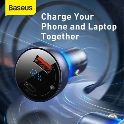 Baseus 65W PPS Car Charger USB Type C Dual Port PD QC Fast Charging For Laptop Translucent Car Phone Charger For iPhone 3