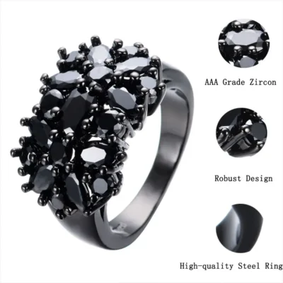 Luxury Rings Unique Female Black Oval Inlaid Cross Border Rings Vintage Big Wedding Rings For Women Men Jewelry Gift Fashion 3