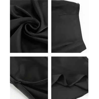 Women's Black Elegant Satin Fashion Slim Skirts Four Seasons Casual High Waist Club Office Maxi Skirt 5