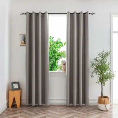 1PC Blackout Curtains for Bedroom Full Light Blocking Drapes With Black Backing Thermal Insulated For Living Room Grey 1