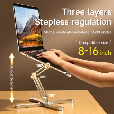 Foldable Laptop Stand 360°Rotation Notebook Table Aluminum Alloy Holder Portable Book Tablet Bracket with Heat Dissipation 3