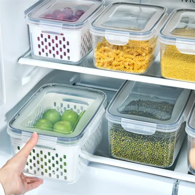 Refrigerator Storage Box Fridge Organizer Fresh Vegetable Fruit Boxes Drain Basket Storage Containers Pantry Kitchen Organizer 1
