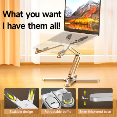 Foldable Laptop Stand 360°Rotation Notebook Table Aluminum Alloy Holder Portable Book Tablet Bracket with Heat Dissipation 5
