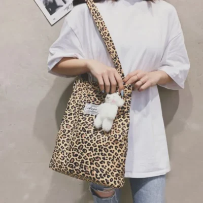 Korean Chic Big Casual Tote Bag Leopard Shoulder Bag Ladies Canvas Bag New Shopping Bag Student Print Handbag Bolsa Mujer 2